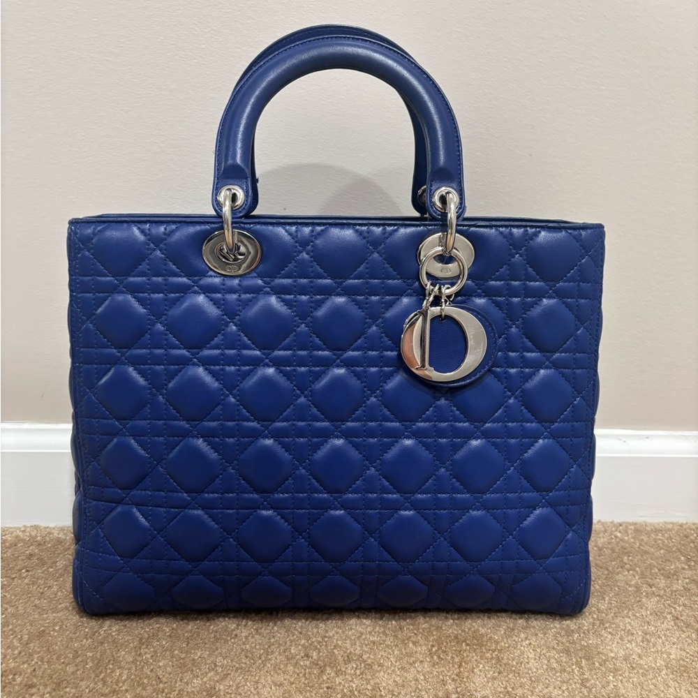 LADY DIOR CANNAGE Blue Quilted Handbag/crossbody/shoulder Lambskin